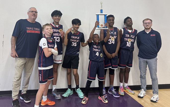 Triple Threat 7th Grade Boys won Rock The Rim with a 3-0 record!